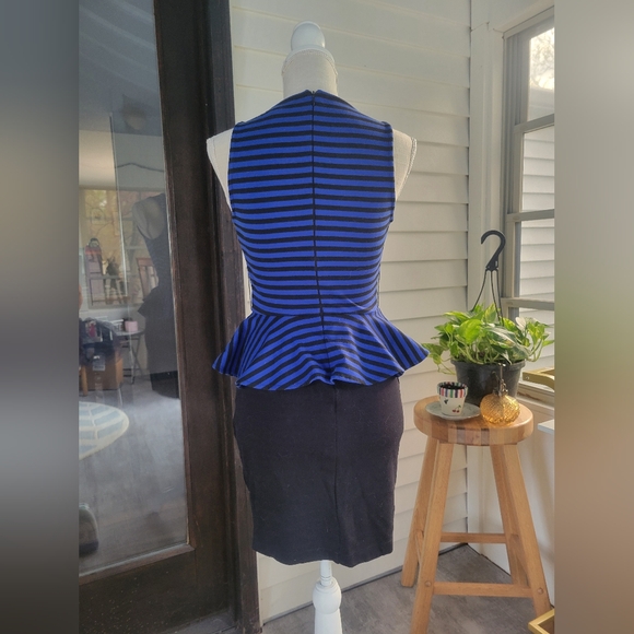 Sm Forever 21 Blue Black Stripe Peplum Dress - Picture 2 of 3